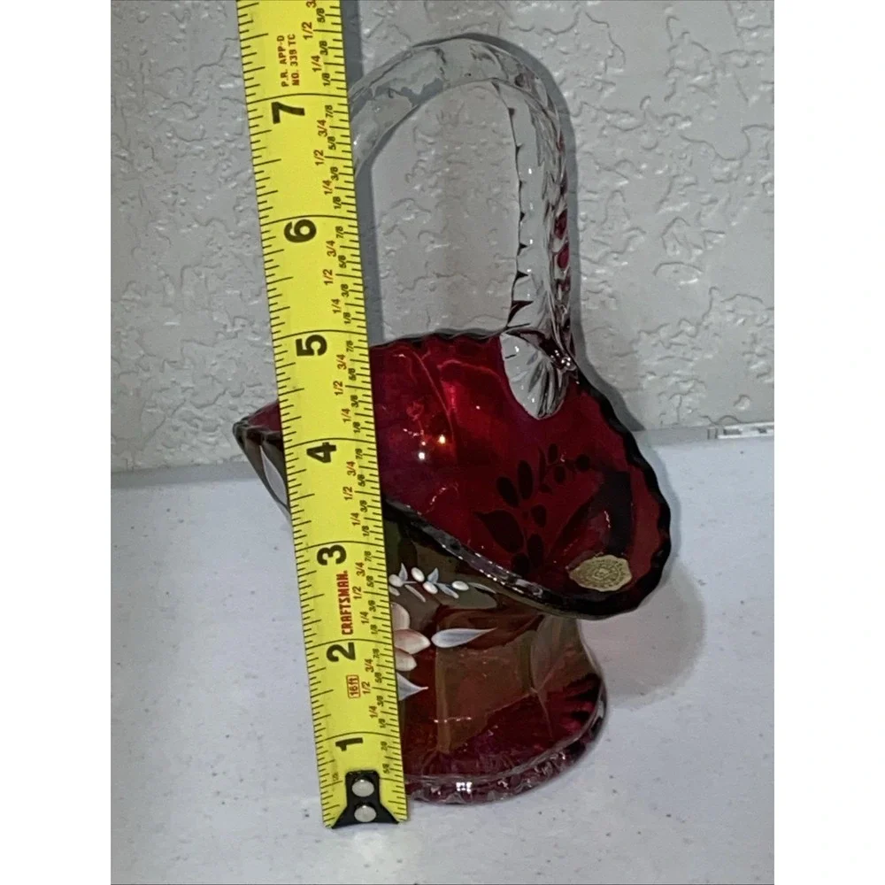 VTG Westmoreland Cranberry Pink Red Glass Basket 7